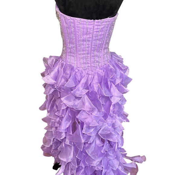 Sherri Hill Beaded Strapless Gown – Lavender Ruffle High-Low Prom/Pageant Dress - Picture 6 of 10